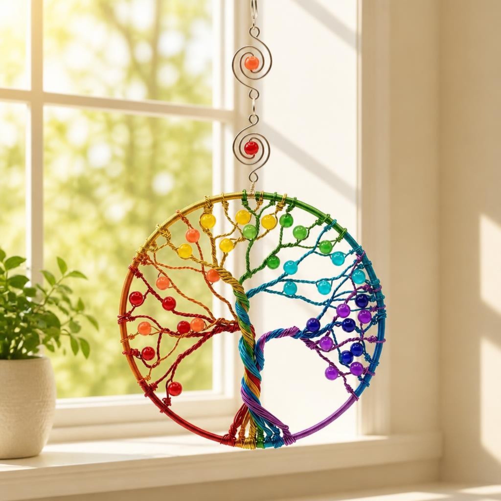 The Rainbow Yggdrasil Suncatcher – Vibrant Wire-Wrapped Tree of Life - My Store