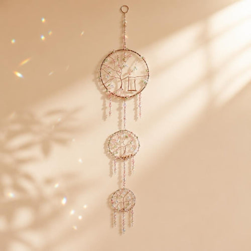 The Triple Yggdrasil Tiered Suncatcher – Handcrafted Copper & Gemstone Wall Hanging - My Store